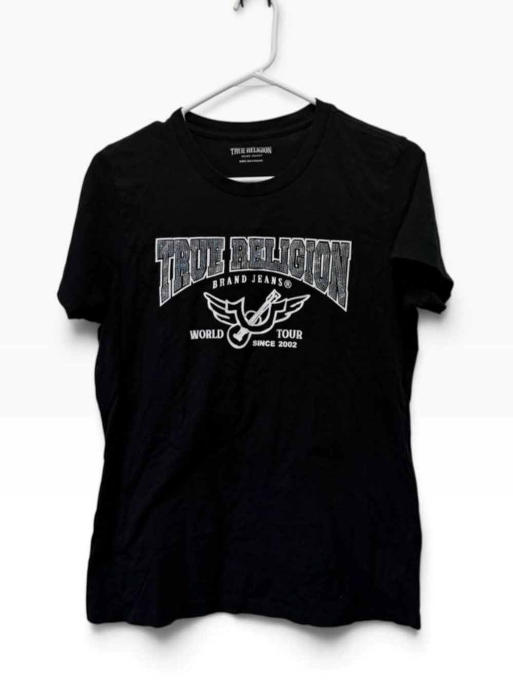 True Religion Women's Bedazzled Retro HS Slim Crew Tee Bikercore Grunge Y2K XXL